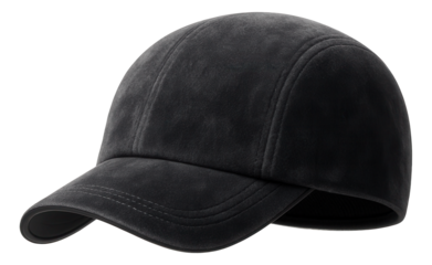 Velour cap in charcoal gray with a short, rounded peak