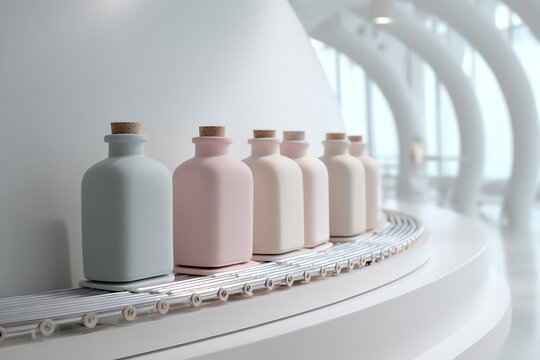 Modern bottles on a production line conveyor.
