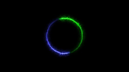 Dynamic circular energy effect with vibrant blue and green light on a darkened black background