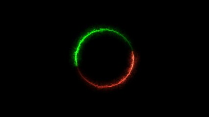 Energetic glows of green and red light forming a semi circle against the dark black