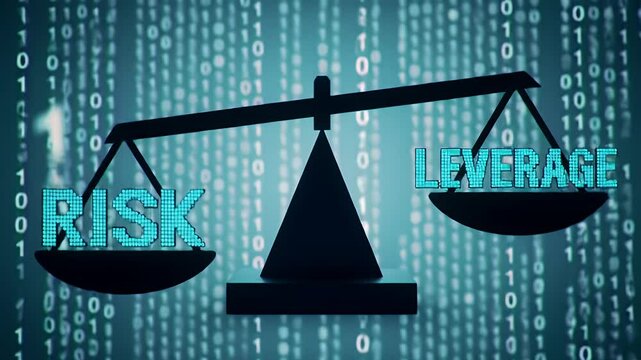 Risk Versus Leverage Scales in Blue Binary Code Background Financial Balance