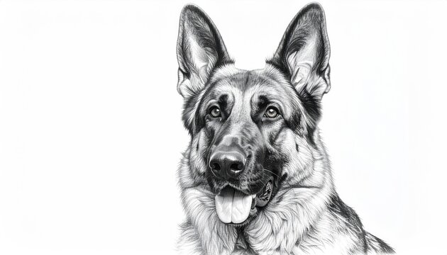Detailed grayscale portrait of a German Shepherd