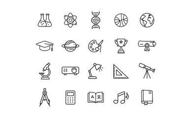 Collection of Educational Icons in Outline Style.