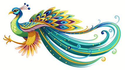 Obraz premium Peacock – A radiant Peacock glides with elegance, shimmering tail feathers trailing like jeweled ribbons in sunlight, creating a vivid, breathtaking moment captured mid-flight from a stunning near per