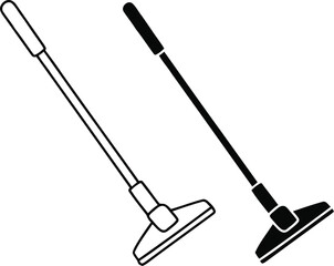 Two simple icons of a floor squeegee with handles one outlined and one filled