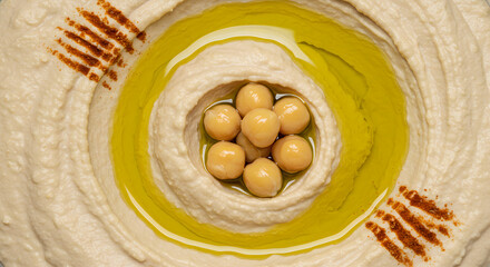 Smooth Hummus Topped with Olive Oil, Whole Chickpeas, and Paprika – Vegan Mediterranean Dip