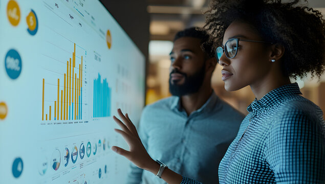 Data-Centric Decision Strategies, illustrating businesses studying market trend analytics to support informed choices and strategic growth initiatives
