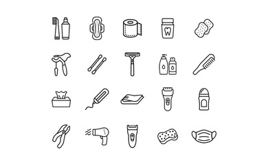 Collection of Simple Line Art Personal Care Items.