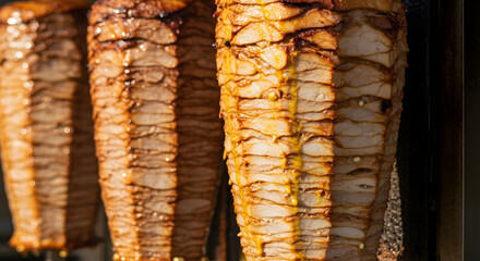 Golden Shawarma Cones Grilled on Vertical Rotisserie—Crispy, Juicy Middle Eastern Street Food