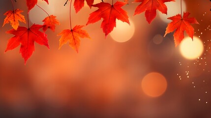 Obraz premium Red maple leaves cascade against a bokeh background, evoking the warmth and vibrancy of the autumn season's colorful foliage.
