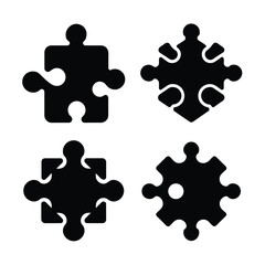 Fototapeta premium Puzzle piece Silhouette Vector Set Black Icon Collection Isolated on White Background