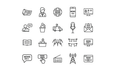 Collection of Simple Line Art News Icons.