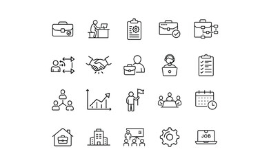 Simple Black Line Icons Depicting Various Business and Career Concepts.