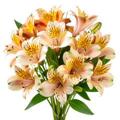 Fototapeta premium Elegant Light Caramel Alstroemeria Cluster with Green Stems, Transparent PNG