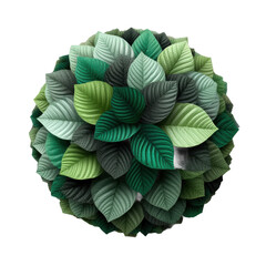Obraz premium Abstract sphere formed from numerous green leaves isolated on transparent background