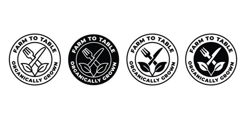 Farm to Table Organic Food Logo Icon Set Vector Design Illustration Template
