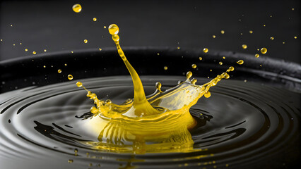 Splashing drops of orange juice, milk, and water captured in motion