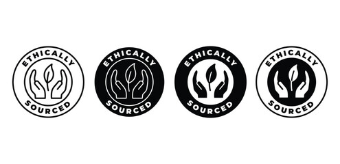 Ethically Sourced Icon Black and White Circular Symbols Vector Design 