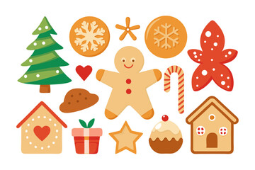 Collection of festive christmas gingerbread cookies and holiday treats