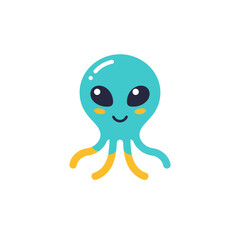 Fototapeta premium Cute Blue Octopus Cartoon for Kids Learning Materials, Ocean-Themed POD, and Nursery Prints