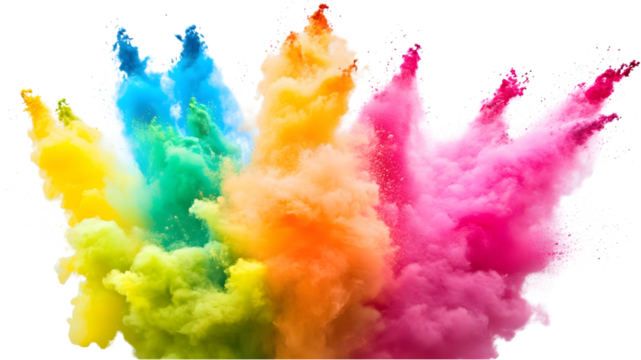 Vibrant color explosion art studio digital artwork creative environment aerial view abstract concept