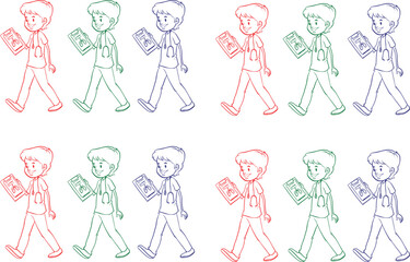 Vector illustration of six doctor outlines in red, green, and blue. Great for healthcare, teamwork, and medical diversity themes.