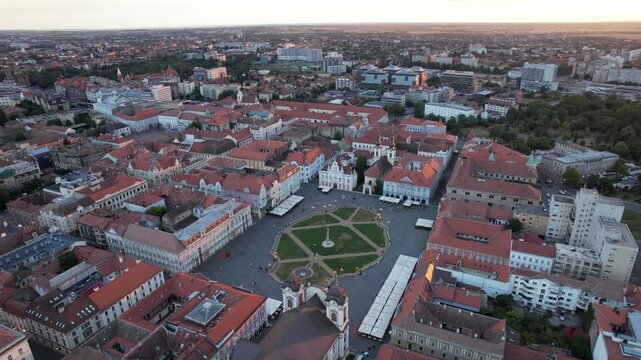 Aerial drone footage 4k video of Union Square in Timisoara, Romania
