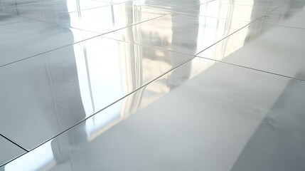 Polished tile floor reflecting light modern interior design Reflection