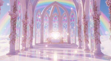 Dreamy Princess fantasy 4k Background, Pastel Enchanted Throne Hall Backdrop