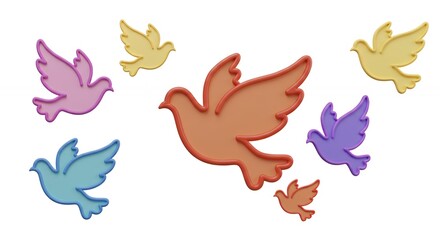 Colorful flying doves illustration
