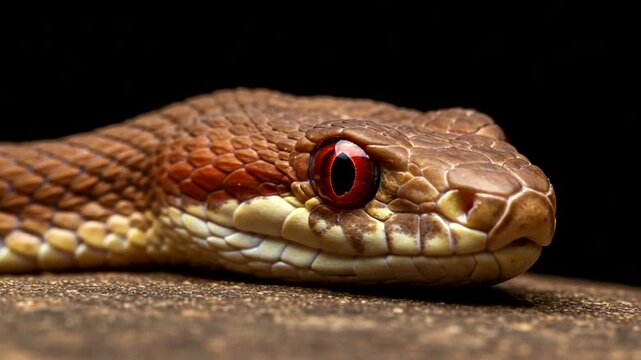 Close-up Portrait of a Venomous Snake Head with Red Eyes on dark background wildlife footage