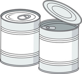Obraz premium Vector art of two metal cans, one open and one closed, stand ready for food preservation and storage