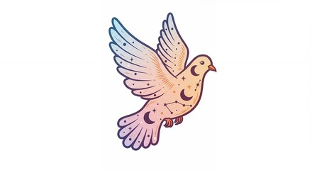 Obraz premium Flying dove with celestial design illustration