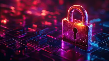 3D padlock icon floating over abstract background, symbol of internet safety, secure login, and data protection concept