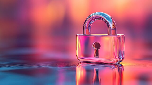3D padlock icon floating over abstract background, symbol of internet safety, secure login, and data protection concept
