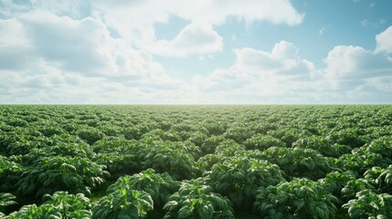 Fototapeta premium Green potato field under sunny sky