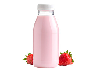Strawberry milk bottle with fresh fruits