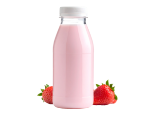 Strawberry milk bottle with fresh fruits