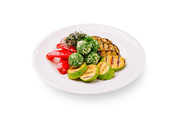 Delicious grilled vegetables served with herb-infused cheese balls