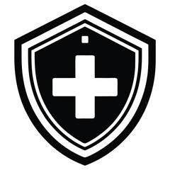 Obraz premium Shield emblem featuring medical cross symbolizes protection and health in a clean minimalist design
