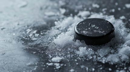 Hockey puck on frozen ice
