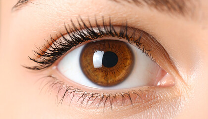 Vivid Brown Eye: A captivating close-up of a brown eye, revealing intricate details and inviting an intimate connection with the viewer.