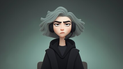A 3D character illustration of a person feeling stressed or annoyed while working at a call center or losing a video game. A concept for workplace burnout and frustration