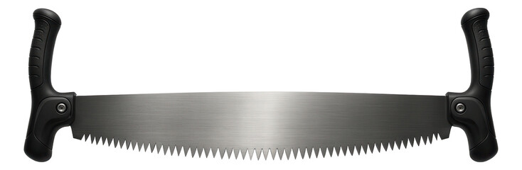Two-man crosscut saw with large handles on both ends for logging and timber work.