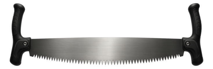 Two-man crosscut saw with large handles on both ends for logging and timber work.