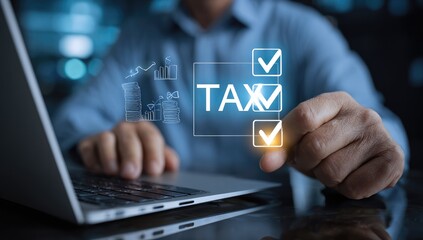 Businessman digitally checking tax form