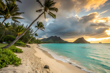 tropical beach with palm trees