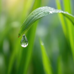 Dewdrop on vibrant green blade