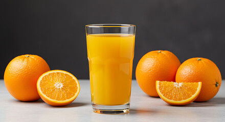 Refreshing Glass of Orange Juice with Fresh Oranges