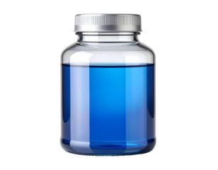 Blue liquid inside a clear bottle